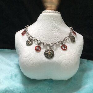 GemsTV 925 Sterling Silver Statement Charm Necklace Citrine, Carnelian Marcasite